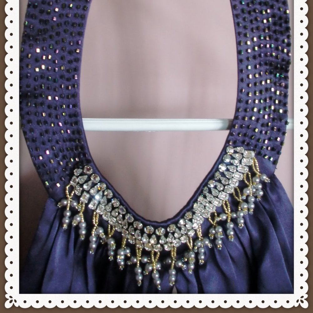 VIOLA CHAN Keyhole Halter Beaded Neckline Purple Evening Party Club Dress Sz XS